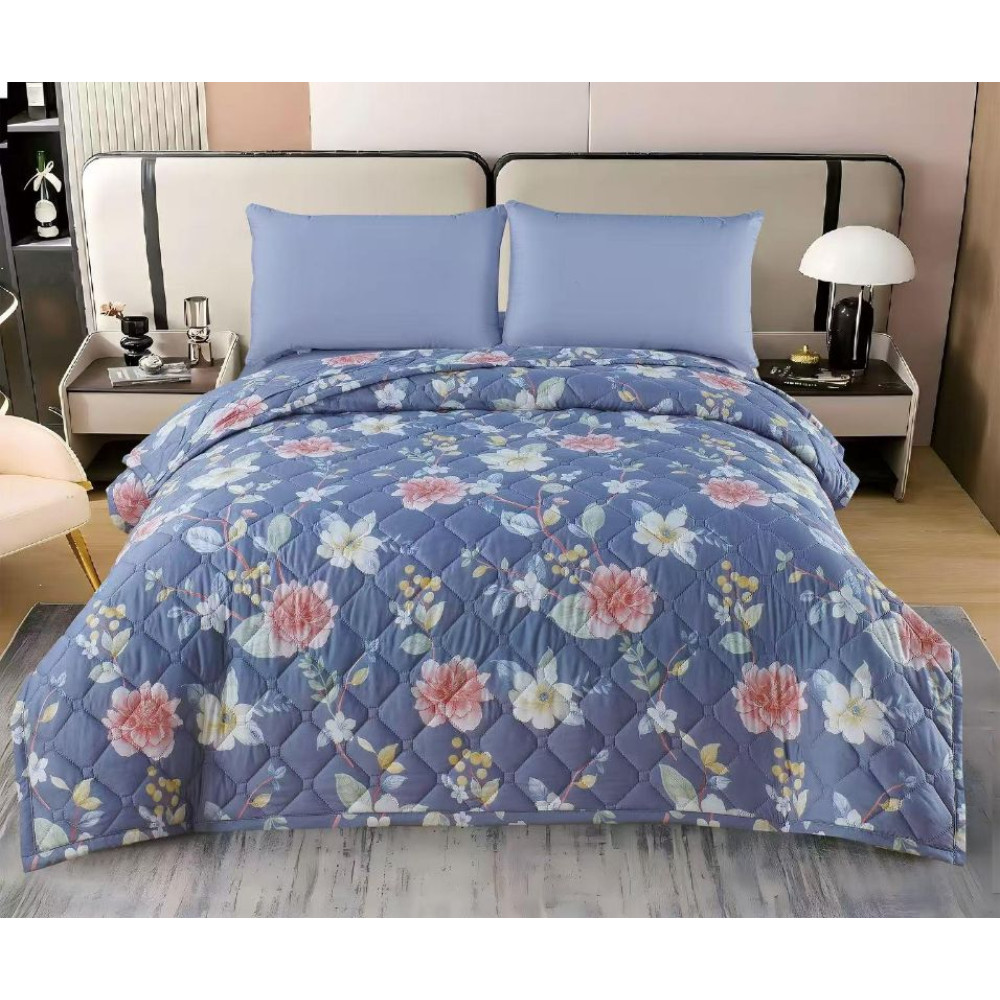 Pilotă de Vară Matlasată 190x210cm – „Blue Peony” – Cod: PV4 Pilotă de Vară Matlasată 190x210cm – „Blue Peony” – Cod: PV4